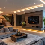 تنسيق أثاث غرفة المعيشة بأسلوب مودرن مع إضاءة طبيعية