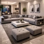 غرفة جلوس عصرية بتصميم مودرن وألوان هادئة